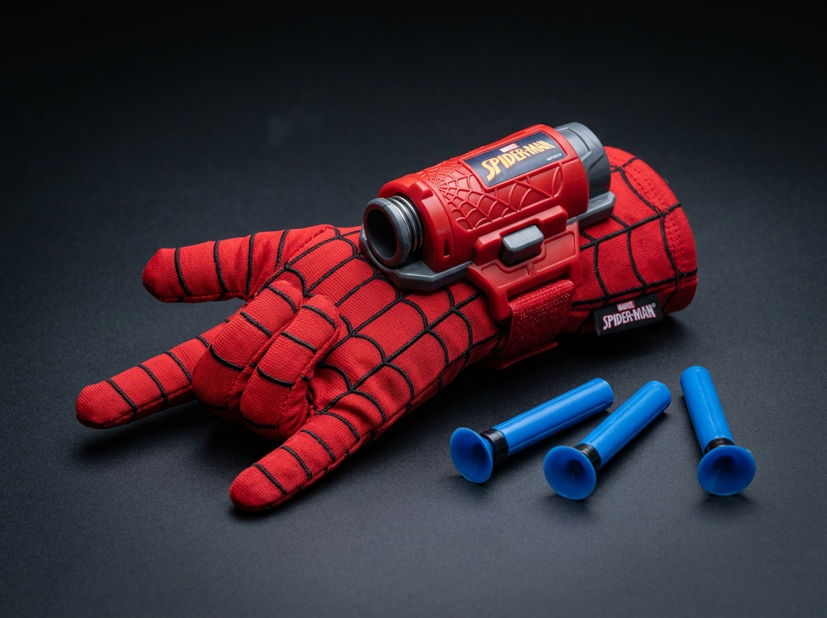 Spider Web Shooters Toy for Kids Studio View with Glove Launcher Unit and 3 Soft Suction Cup Darts